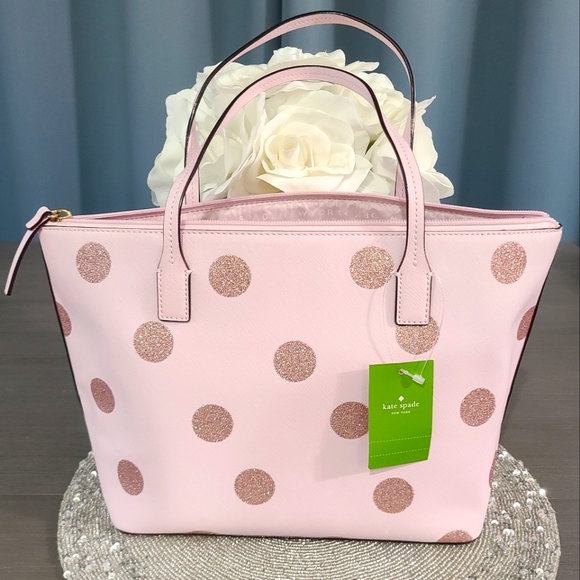 NWT - Kate Spade - Hani, Haven Lane Glitter Pink Polka Dot Tote - Picture 3 of 16